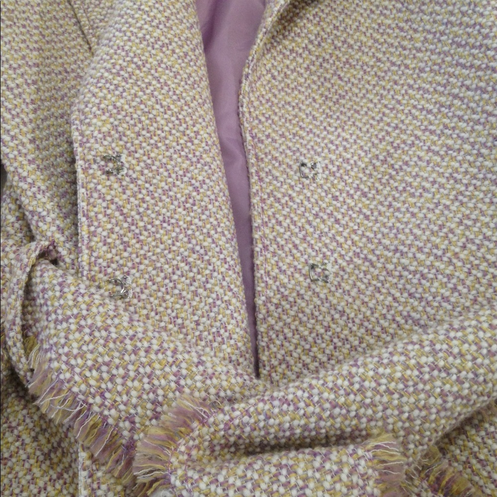 NEW Tulle Coat Lined Lightweight Lavender Accents Fringed Belt Wool Blend Medium - Picture 6 of 9